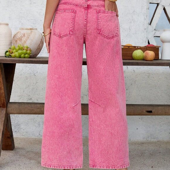 Pink Casual Women's Vacation Low Waist Low Rise Baggy Cropped Pants - Picture 3 of 7